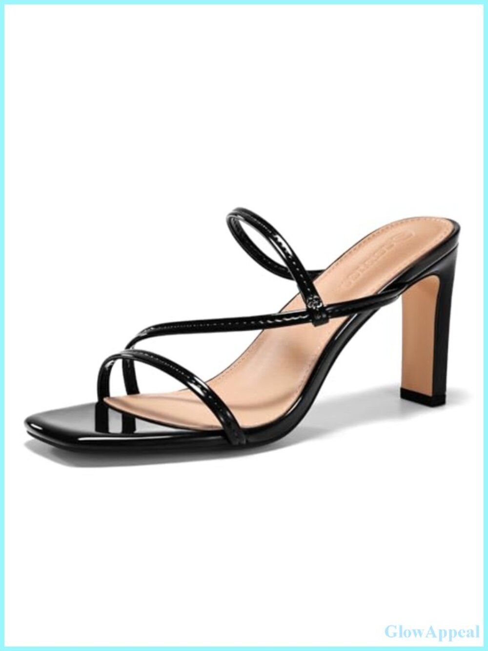 Coutgo Womens Strappy Chunky Heels Faux Leather Square Open Toe Slide Sandals